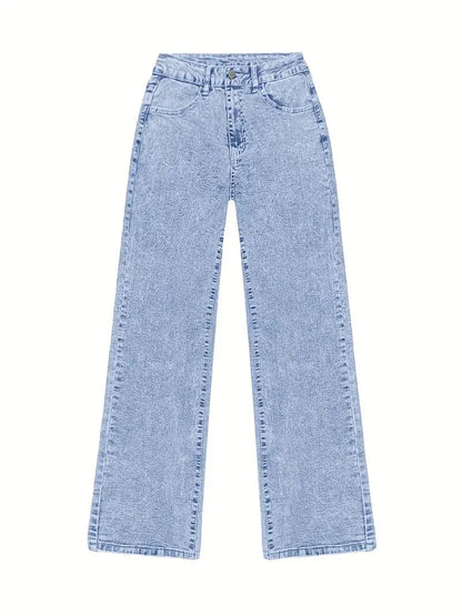 Plus Size Women's Wide Leg Jeans Washed Elastic Casual Loose Fit Ladies Denim Pants Comfortable Stretchy Trousers