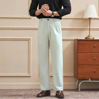 Men‘s Trousers Slim-Straight Fit  for Spring & Summer Slim Fit Daily Work Trousers, Solid Color Street Suit Trousers