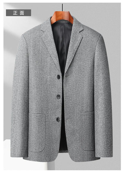 Men's Wool Blazer Herringbone Pattern Casual Business Suit Jacket Comfortable and Stylish Coat