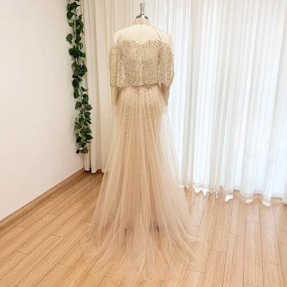 Beaded Mermaid Evening Dress for Women 2026 Elegant High Neck Long Sleeves for Women Wedding Party Gown Customized