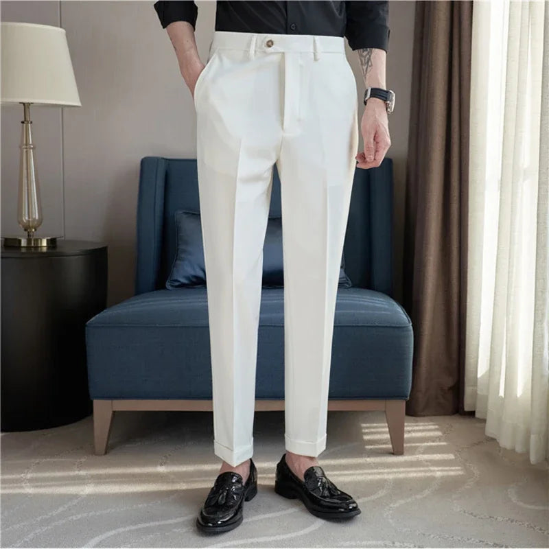 2024 New Men's Slim Fit Tapered Dress Pants Apricot Pearlescent Texture Business Casual Suit Trousers Spring Clothes