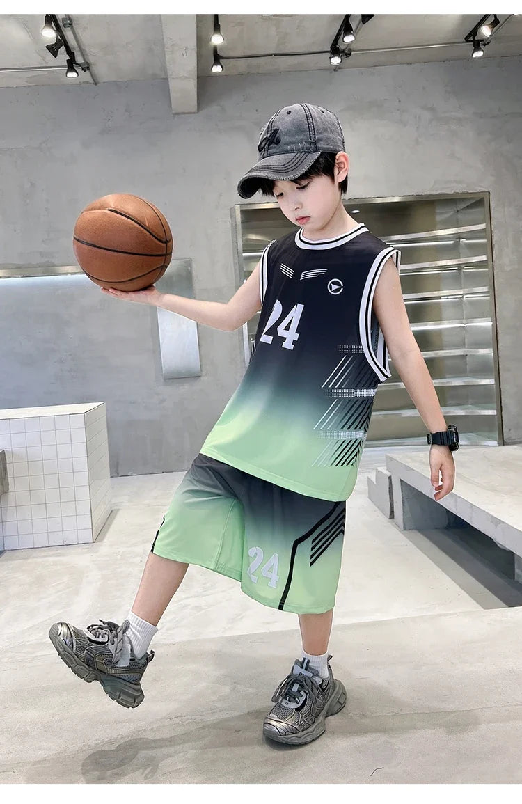 Summer Boy Child Basketball T-shirt Shorts Jersey Suit Quick Dry Kids Sports Wear Outfit Tweens Casual Clothing Set Sportswear
