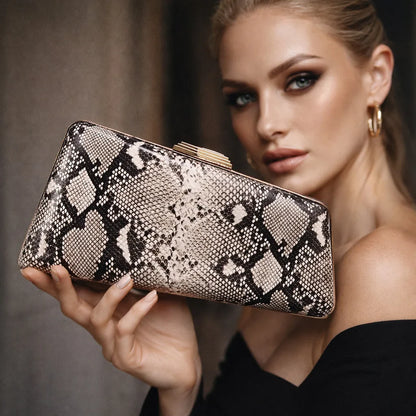 Wine Red Snake or Alligator Pattern PU Clutch Evening Bag with Gilded Buckle for Retro Dinner Party Ladies Handbag