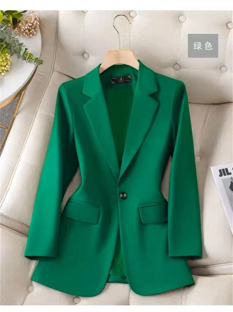 2024 New Green Blazer Women Formal Coat Female Long Sleeve Single Button Straight Jacket Office Ladies Work Wear Blazer Tops 4XL