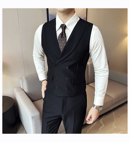 Men Luxury Double Breasted Design Solid Vest Formal Groom Wedding Dress Suit Vest Set Fashion Mens Club Singer Clothing 6XL-M