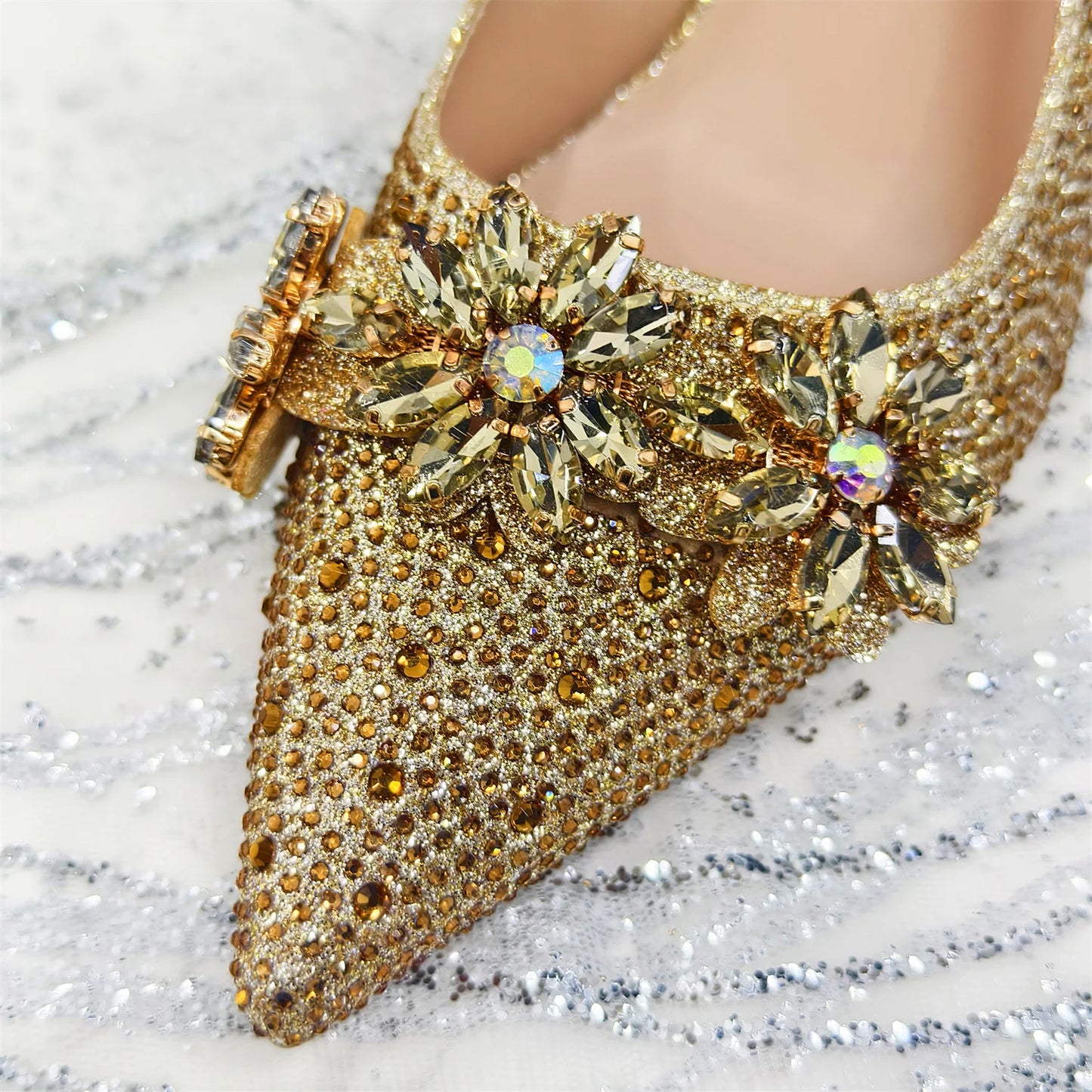 Olive-Green Pointed-Toe Women's High Heels Shoes and Bags for Party Rhinestone Evening Elegant Luxury Handbag