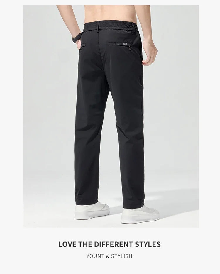 Korean Street Summer Y2K Men's Ice Silk Casual Pants All Match Elastic Sweatpants Office Business Fashion Straight Suit Trousers