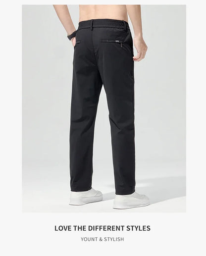 Korean Street Summer Y2K Men's Ice Silk Casual Pants All Match Elastic Sweatpants Office Business Fashion Straight Suit Trousers