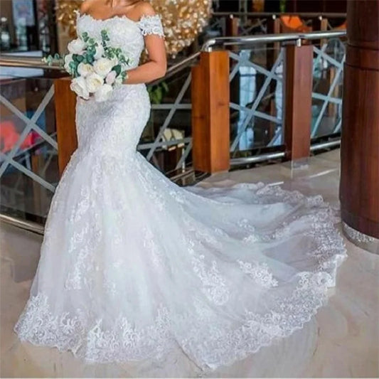 Women's Mermaid vestidos de novia off shoulder Lace Appliques Princess Wedding Dresses plus size bride dress robe de mariee