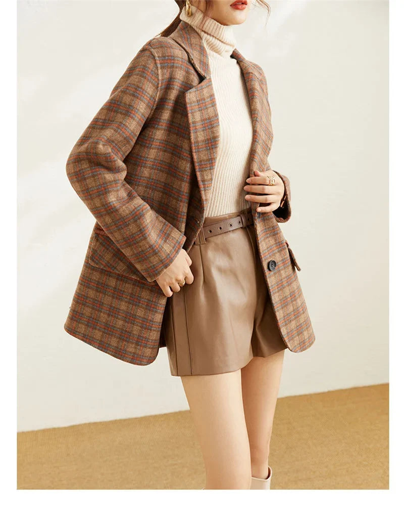Plaid Suit Women's Jacket Autumn Winter 2025 New Fashion Long Sleeve Warm Blazer Female Coats Casual Office Ladies Overcoat Tops