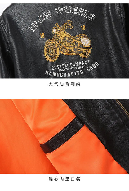PU Leather Motorbike Jacket Men Autumn Winter Plush Washed Retro Motorcycle Jacket Motorcycle Accessories Moto Jacket Men