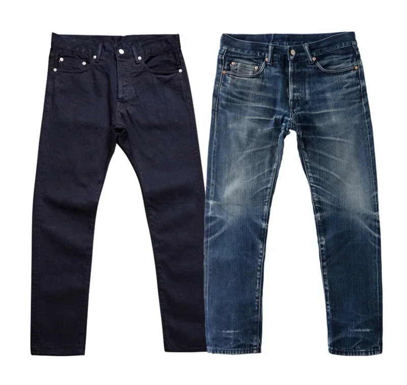 Blue-Black Officer Trousers Slim Straight Fit 14oz Indigo Selvedge Denim Jeans