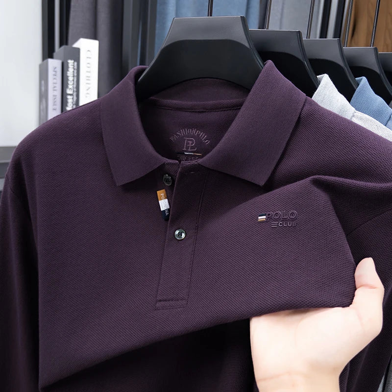 100% Pure Cotton Chest Emblem Embroidered Men's Autumn Polo Shirt Fashionable Casual Business Slim Fit Breathable Top