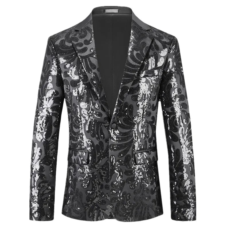 2026 New Men's Blue Sequin Suit Jacket, Silver Asian Fit Formal Dress Coat, Red Green Gold Black Long Sleeve Blazers. M-5XL 6XL