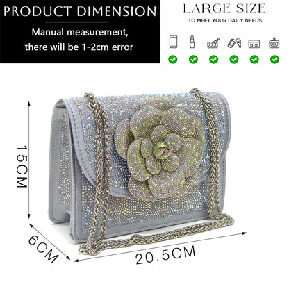 Evening Shoes and Bags Set with Full Diamond Handmade Petal Clutches Pointed Toe Peach Color Mid-Heel Women Shoes