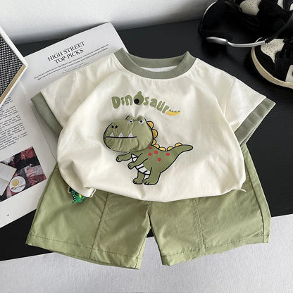New Baby Summer Clothes Kids Cute Cartoon Suits Boys 3D Dinosaur Tshirt Shorts 2Pcs Sets Chidren Girls Fashion Clothing Outfits