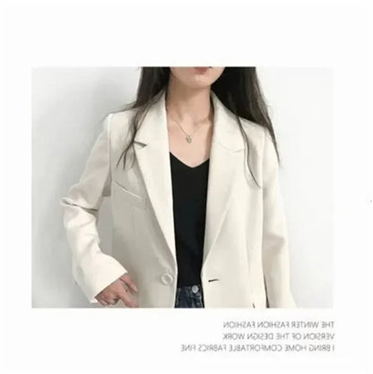 Elegant Casual Loose Long Sleeve Women's Small Suit Jacket Korean Style Spring Autumn Chic Polyester Fiber Button Decoration
