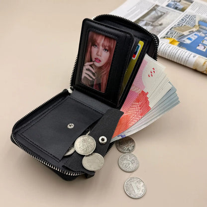 Men’s Leather Zipper Wallet Large Capacity Multi-card Holder Wallets Coin Cash Purse with ID Window
