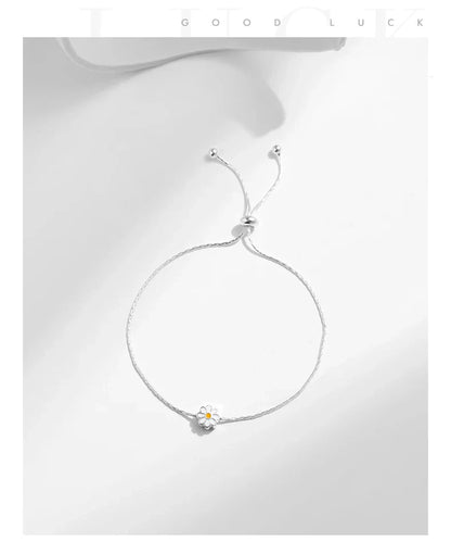 925 Sterling Silver Exquisite Enamel Daisy Flowers Bracelet Trendy Adjustable Snake Chain For Women Valentine’s Day Gifts