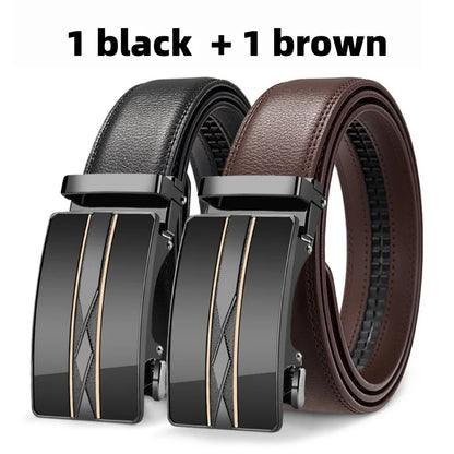High Quality Genuine Leather Men’s Belt, Adjustable Ratchet Automatic Buckle, Black/Brown Cuttable Business Casual Belt