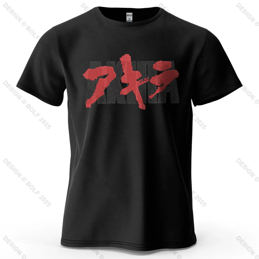 Akira Japanese Font Printed Men's T-Shirt 100% Cotton Oversized Classic Graphic Tees for Women Tops Tees Streetwear