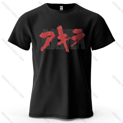 Akira Japanese Font Printed Men's T-Shirt 100% Cotton Oversized Classic Graphic Tees for Women Tops Tees Streetwear