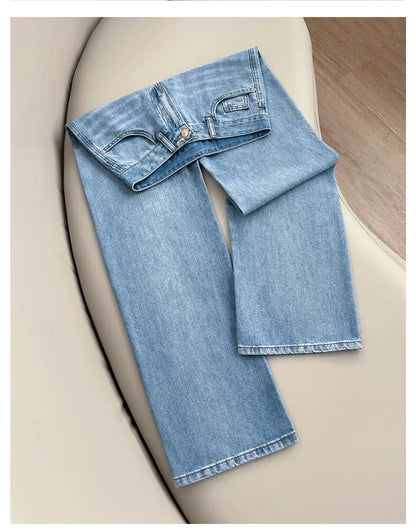 Women Summer Lyocell Pants Casual Streetwear High Waist Jeans Wide Leg Flared Trousers Loose Fit Comfortable Daily Walking Denim