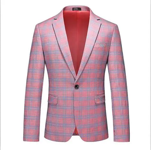 2026 New Men's Pink-Red Striped Suit Jacket, Fashion Slim Plaid Dress Coat, Red Purple Gray Blazers, Asian Size Terno Masculino