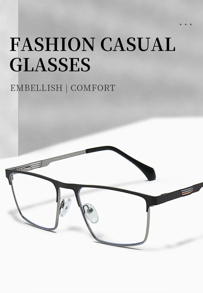 New Metal Eyeglasses Square Frame Business Casual Anti-blue Light Reading Glasses Men's Prescription Customized 6915