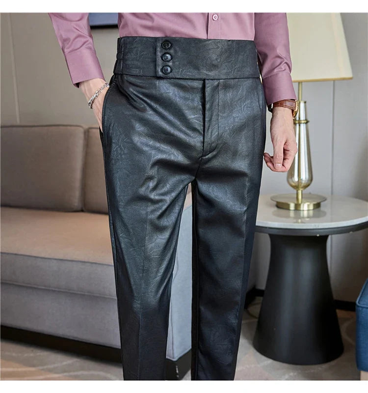 High-end Fashion Glossy Jacquard Design High Waisted Trousers Neapolitan Draped Casual Business Formal Office Social Suit Pants
