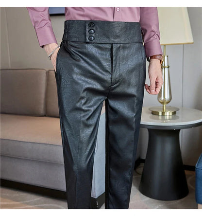 High-end Fashion Glossy Jacquard Design High Waisted Trousers Neapolitan Draped Casual Business Formal Office Social Suit Pants