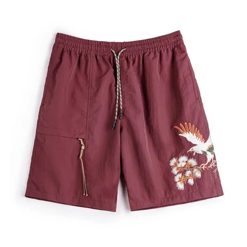Men's Yokosuka Eagle Embroidered Shorts Loose Elastic Waist Red Quick Dry Summer Casual Beach Board Man Shorts Genuine