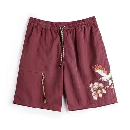 Men's Yokosuka Eagle Embroidered Shorts Loose Elastic Waist Red Quick Dry Summer Casual Beach Board Man Shorts Genuine