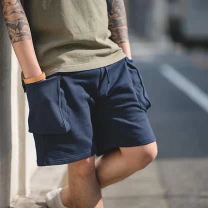 Navy Blue P44 Cargo Joggers Shorts Men Loose Cotton Large Pocket Work Tactical Short Pants Amekaji Casual Knitted Shorts