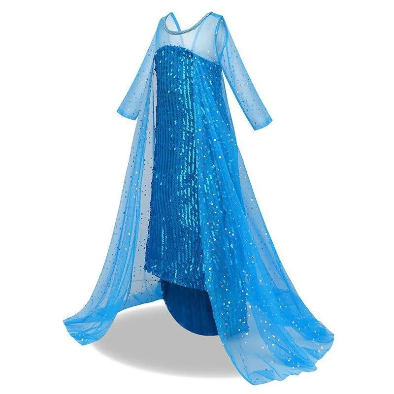Halloween Elsa Dress Kids Cosplay Costumes Sequined Mesh Ball Gown Carnival Party Frozen Prom Gown Princess Dress for Girl