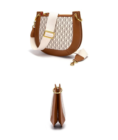Women's Saddle Bag 2024 New Splicing Design Single Shoulder Bag with Detachable Wide Shoulder Strap
