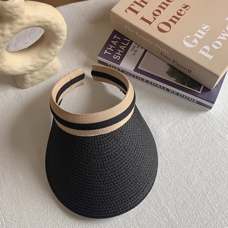 Women Summer Empty Top Sun Hat Female Outdoor Visor Cap Casual Shade Hat Straw Wide Large Brim Beach Sunhat Lady