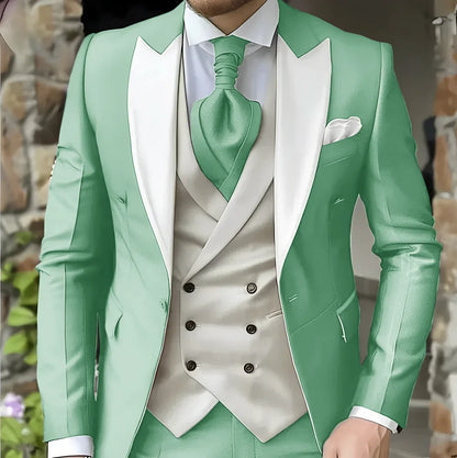 Men's Elegant Peak Lapel Tuxedo 3-Piece Suit with Blazer Vest Formal Men's Suit for Business Prom Business Dinner