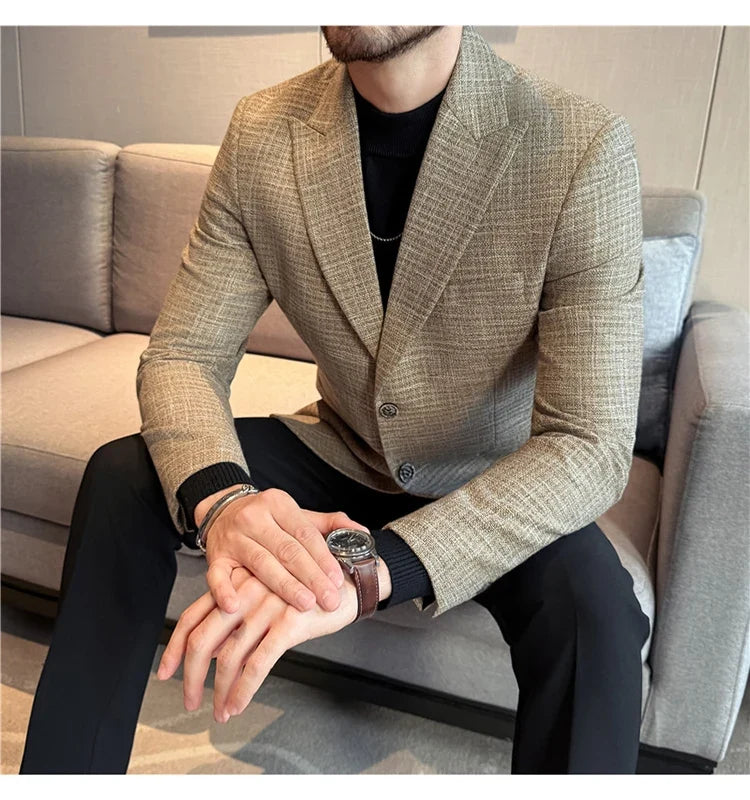 Autumn Winter Thick Wool Plaid Suit Jacket 2025 New Men's Slim Fit Casual Fashion Formal Business Socia Party Jacket Coats
