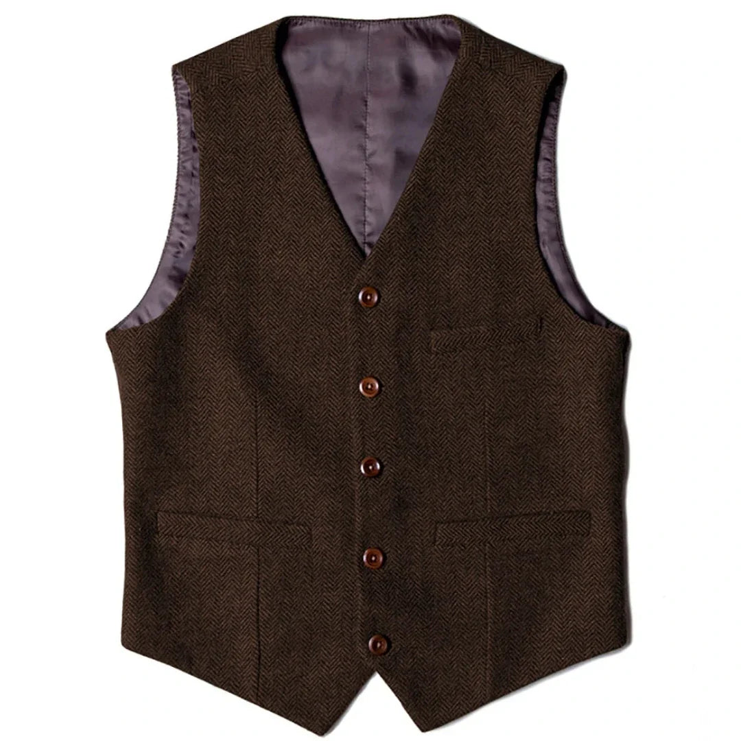 Men Vest Blue Herringbone V Neck Single Button Solid Waistcoat For Wedding Business Office Work Daily Casual Men Suit Vest