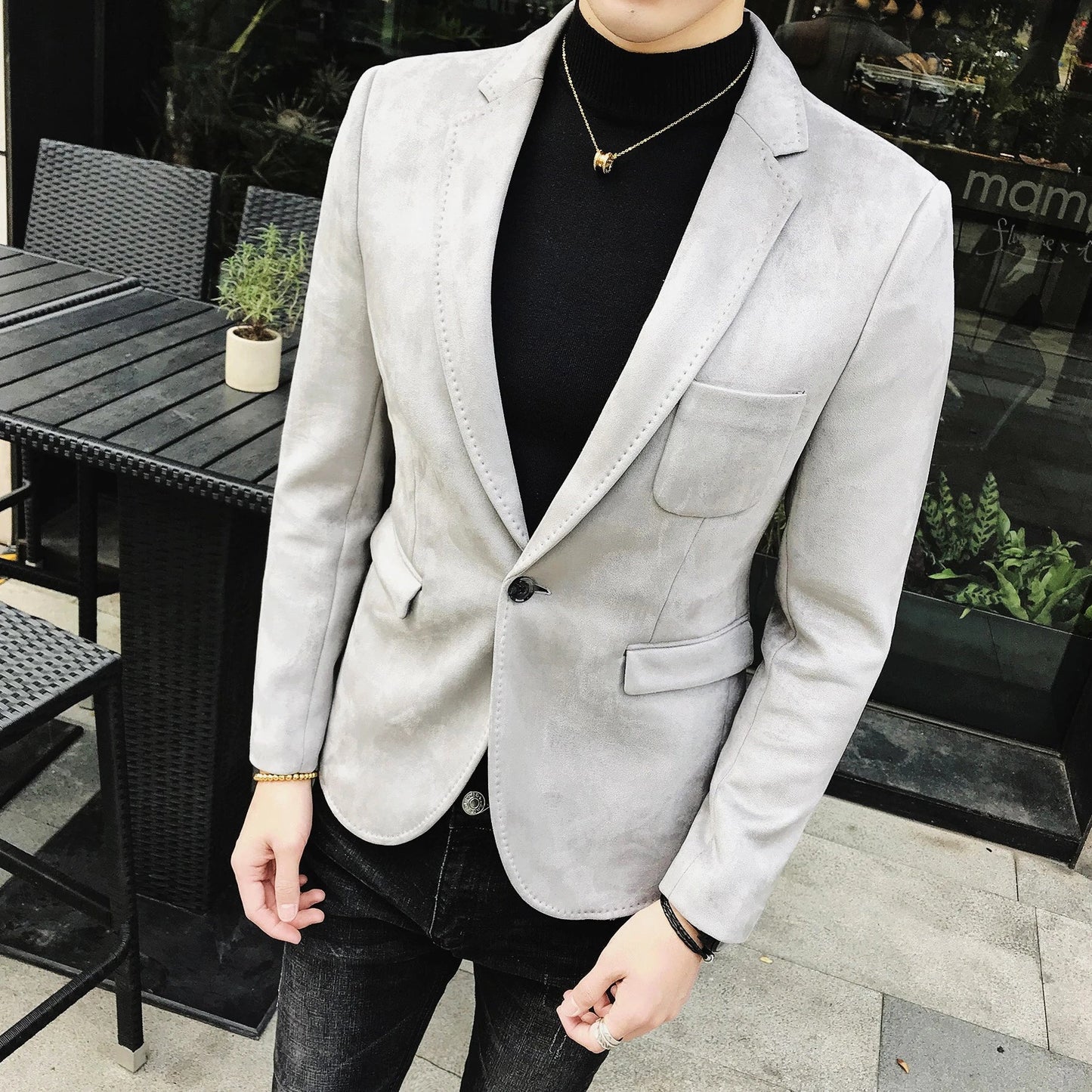 Blazer Hombre Men's Casual Slim Fit Deerskin Velvet Suit Jacket High-quality Korean Luxury Formal Solid Color Suit 6 Colors