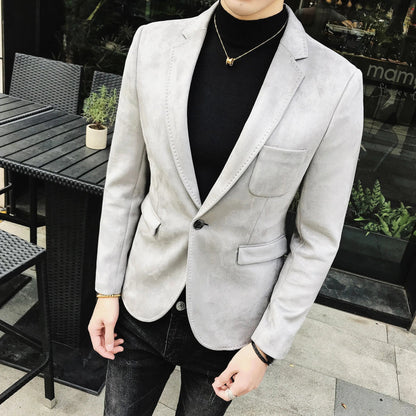 Blazer Hombre Men's Casual Slim Fit Deerskin Velvet Suit Jacket High-quality Korean Luxury Formal Solid Color Suit 6 Colors