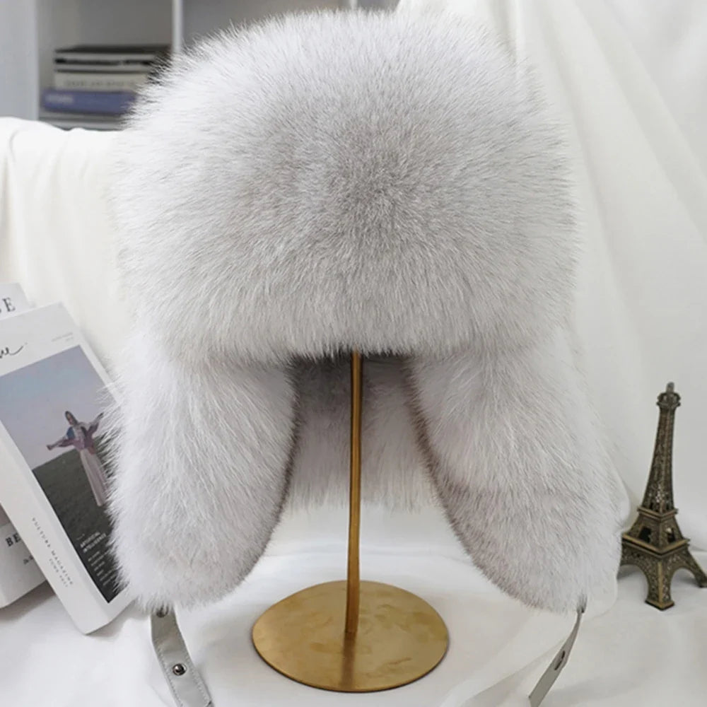 Winter Cap Man 100% Real Sliver Fox Fur Bomber Hat Men's Raccoon Fur Hat Ushanka Cap Trapper Russian Ski Caps Hats Real Fur Hat