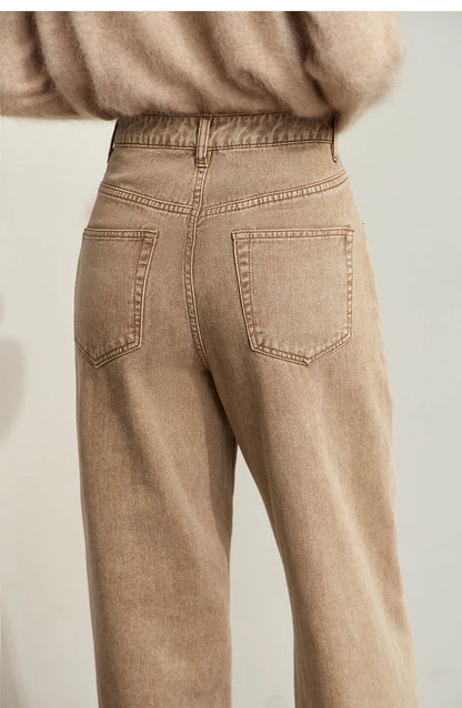 Minimalism Women's Jeans 2024 Autumn New Casual Cotton Denim Pants Retro Trendy Loose Straight Wide-leg Trousers 12443249