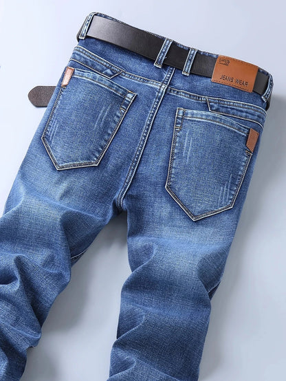 New Business Men's Jeans Casual Straight Stretch Fashion Classic Blue  Work Denim Trousers Male Brand Clothing 29-40size
