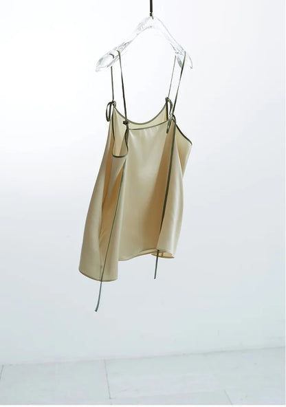 2026 Summer Women's 100% Mulberry Silk Satin Camisole with Adjustable Straps Loose Top