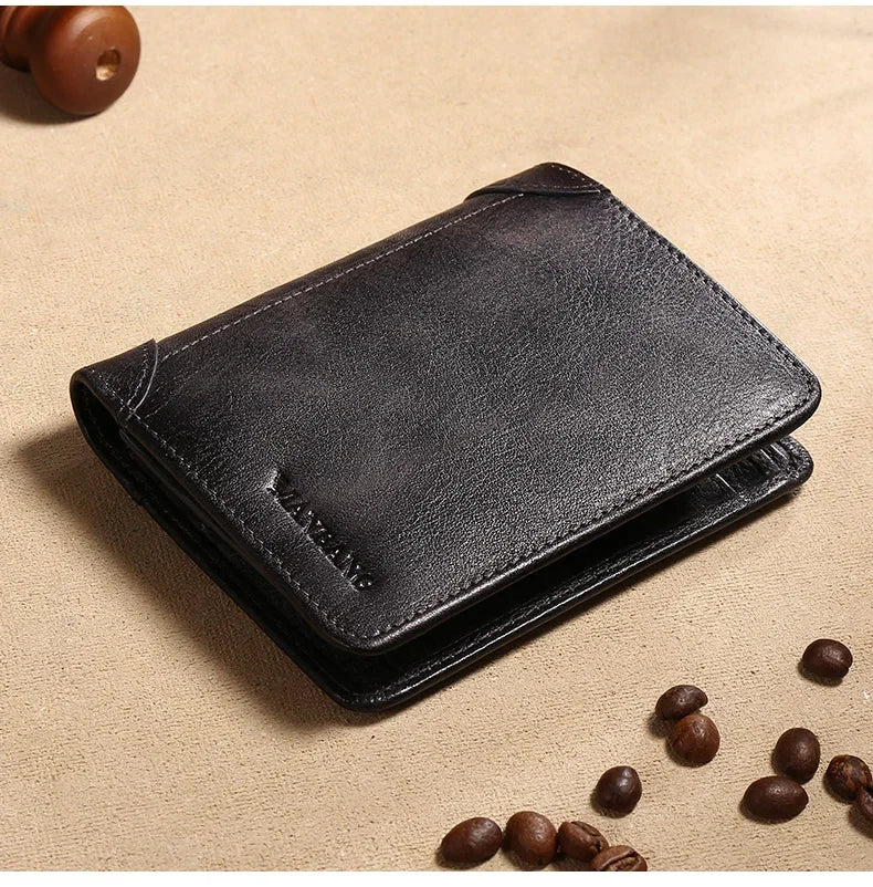 Luxury Men's Wallet RFID Short Trifold For Men with ID Window and Credit Card Holder