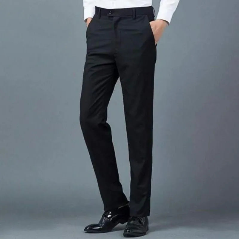Mens Black Slim-Fit Suit Pants Business Casual Formal Trousers