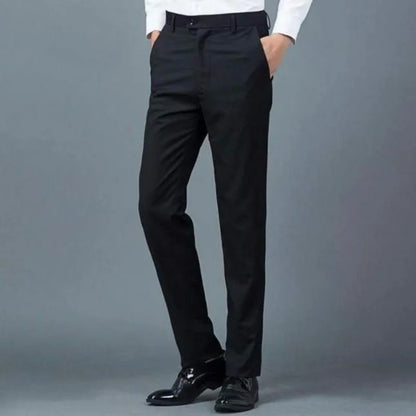 Mens Black Slim-Fit Suit Pants Business Casual Formal Trousers