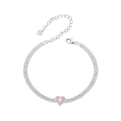 Love Heart Bracelets for Women Girls 925 Sterling Silver with CZ, White Gold Plated Charm Link Chain Bracelet Jewelry